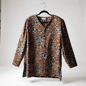 Vintage 80s Adriana Papell Silk Batik Abstract Geometric Paisley Boho Tunic 16
